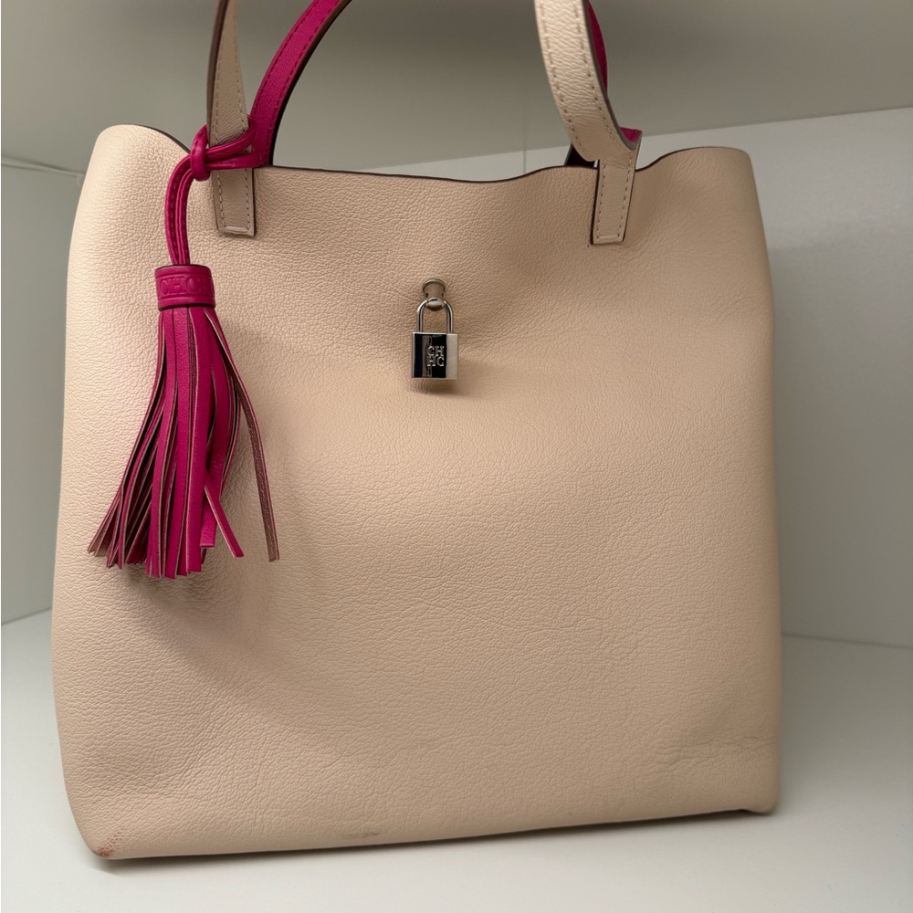Carolina Herrera Cream and Fuschia Pink Tote Bag